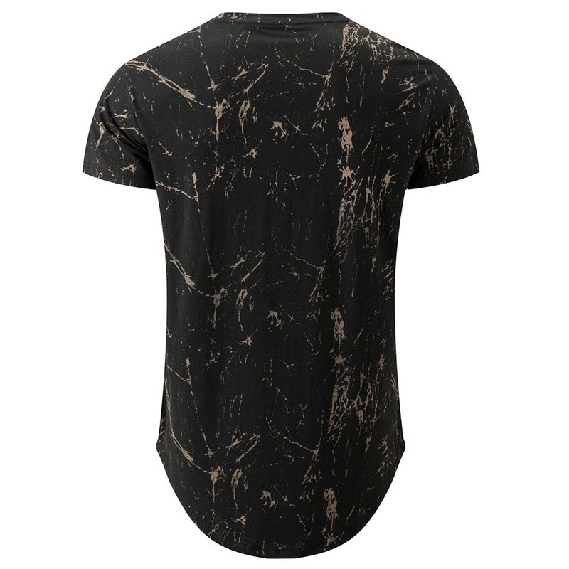 KLIEGOU Mens Hipster Hip Hop Ripped Round Hemline Pattern Print T Shirt 86 Black2 M - Image 2
